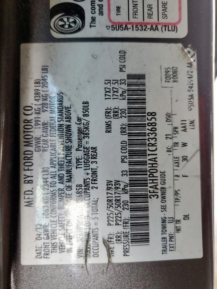 2012 Ford Fusion Se VIN: 3FAHP0HA1CR336858 Lot: 81751985