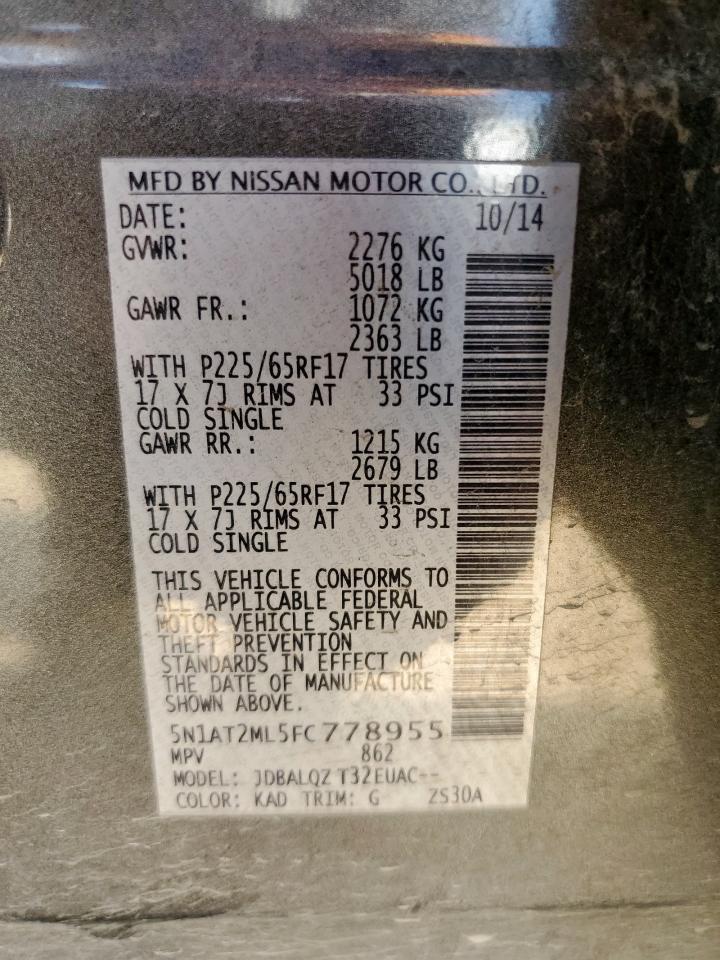 2015 Nissan Rogue S VIN: 5N1AT2ML5FC778955 Lot: 84521765