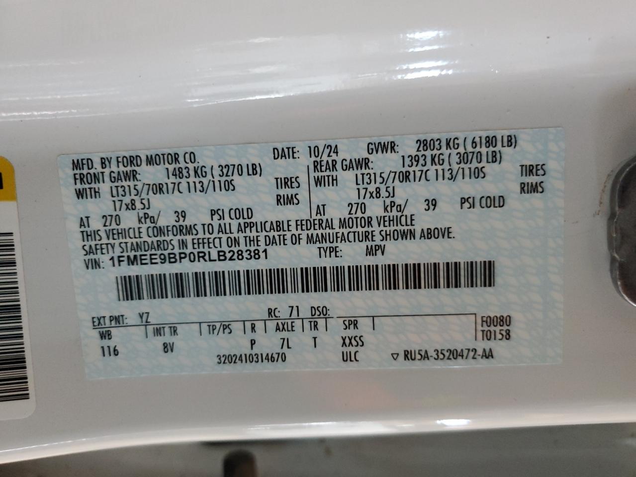 2024 Ford Bronco Badlands VIN: 1FMEE9BP0RLB28381 Lot: 80452905