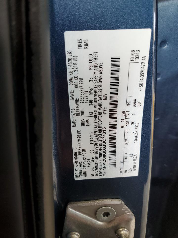 2018 Ford Escape Se VIN: 1FMCU0GD0JUC74315 Lot: 84170795