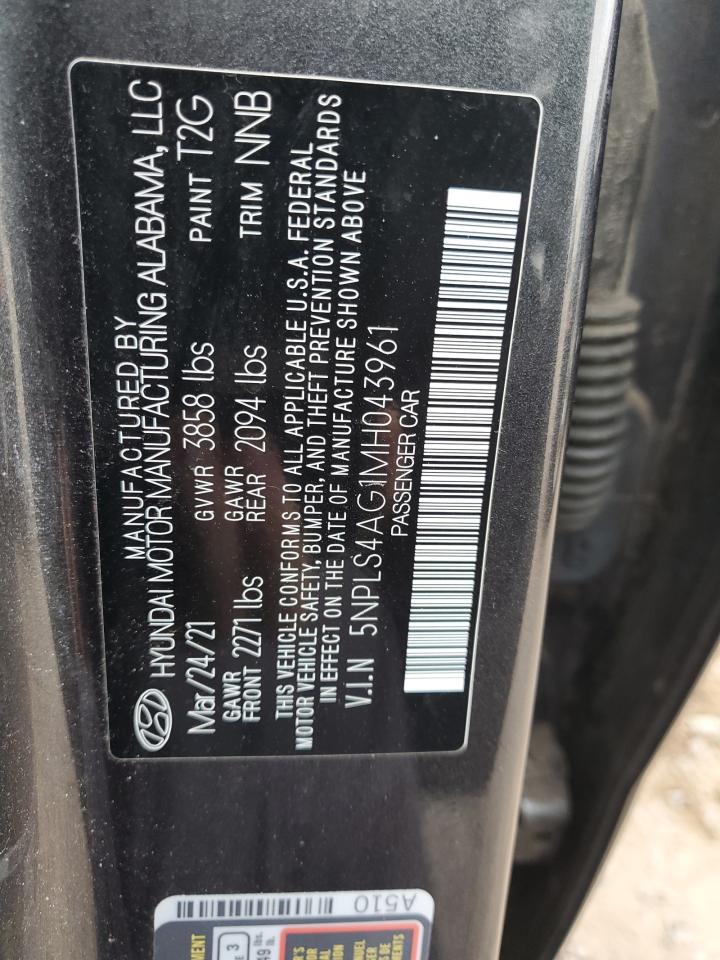2021 Hyundai Elantra Sel VIN: 5NPLS4AG1MH043961 Lot: 81293425