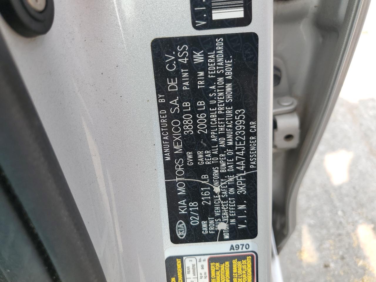 2018 Kia Forte Lx VIN: 3KPFL4A74JE239953 Lot: 71301255