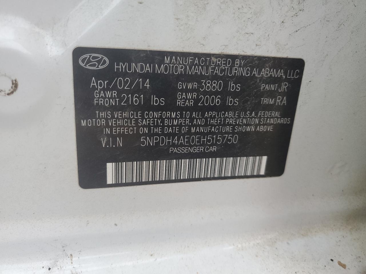 2014 Hyundai Elantra Se VIN: 5NPDH4AE0EH515750 Lot: 71046675