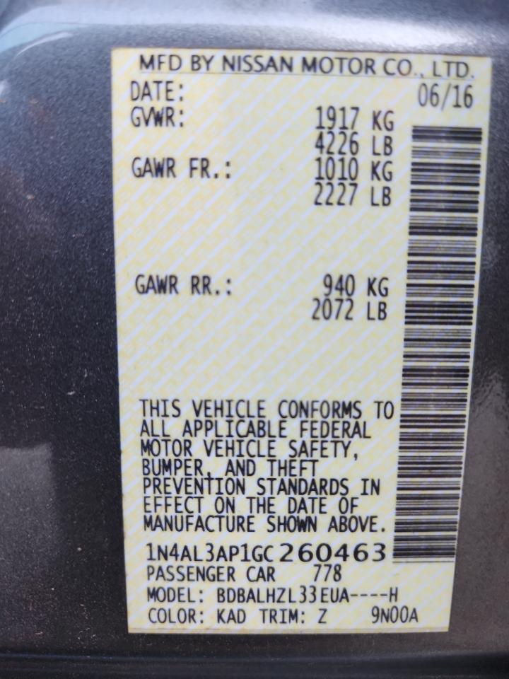 2016 Nissan Altima 2.5 VIN: 1N4AL3AP1GC260463 Lot: 81734125