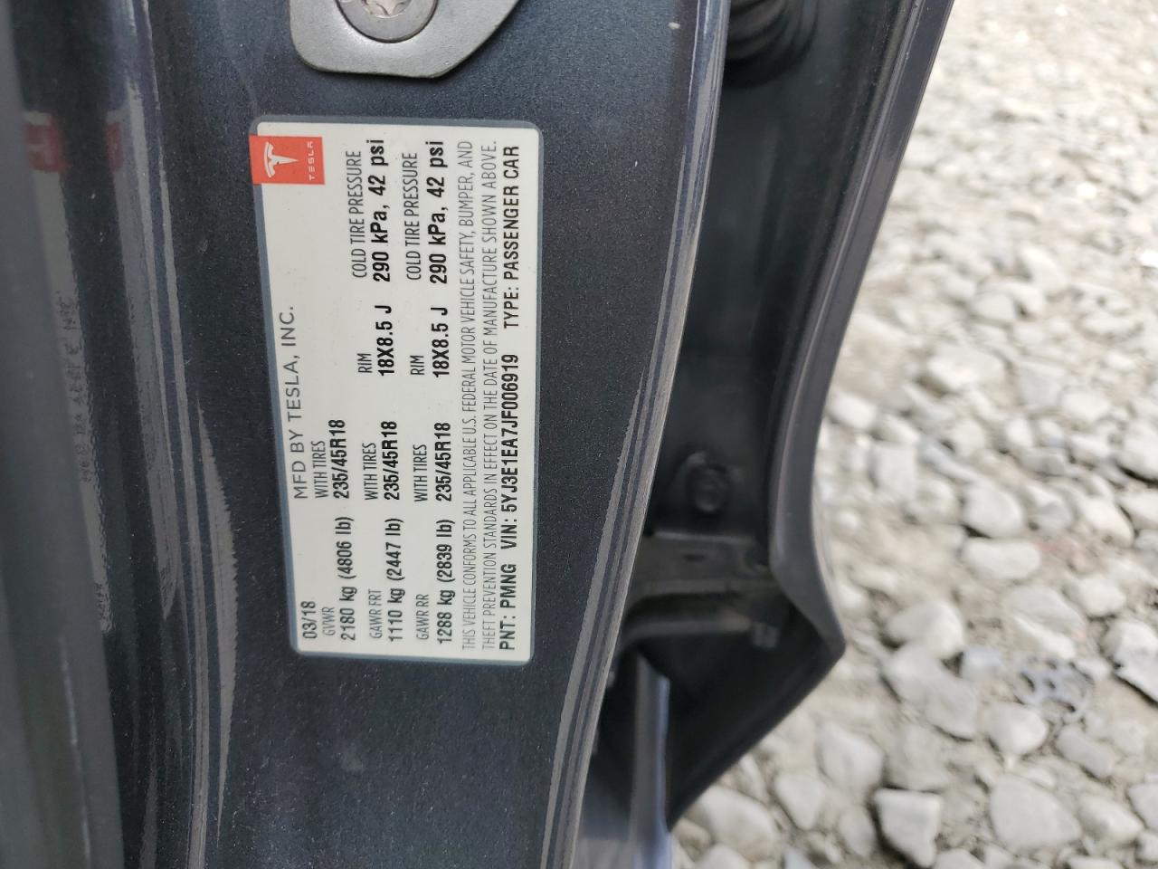 2018 Tesla Model 3 VIN: 5YJ3E1EA7JF006919 Lot: 80625065