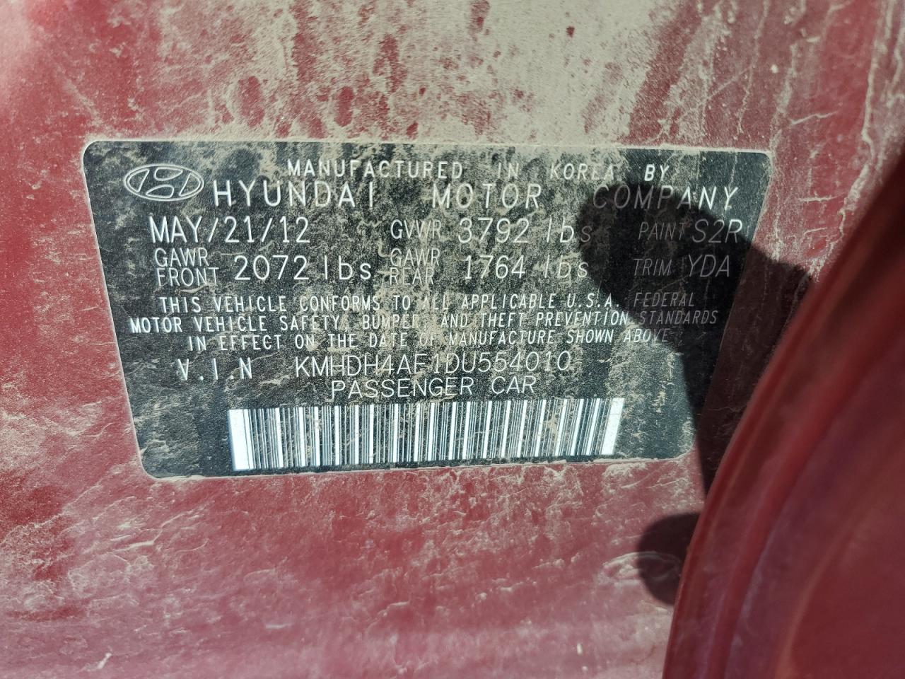 2013 Hyundai Elantra Gls VIN: KMHDH4AE1DU554010 Lot: 80652305