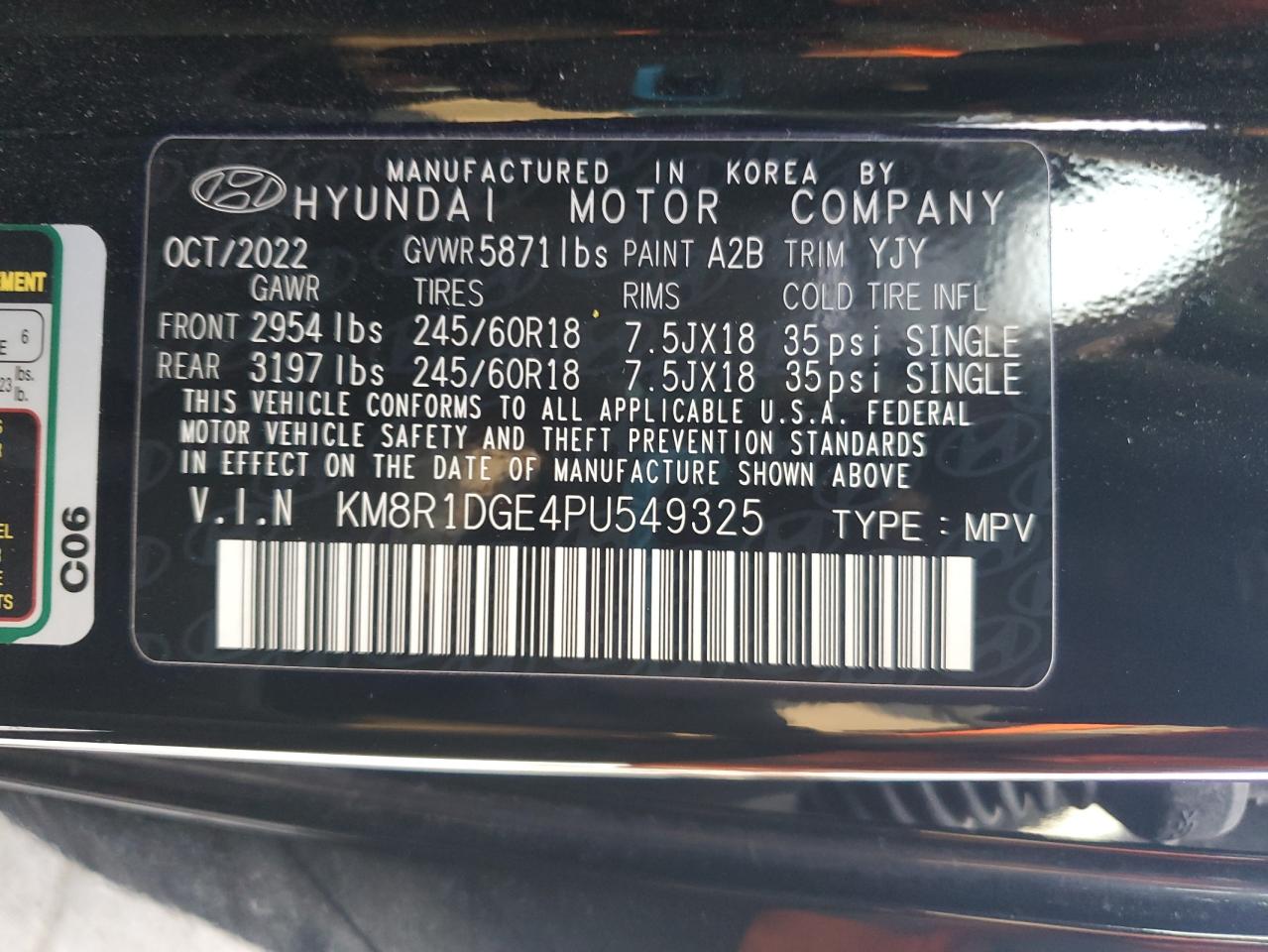 2023 Hyundai Palisade Se VIN: KM8R1DGE4PU549325 Lot: 71672995
