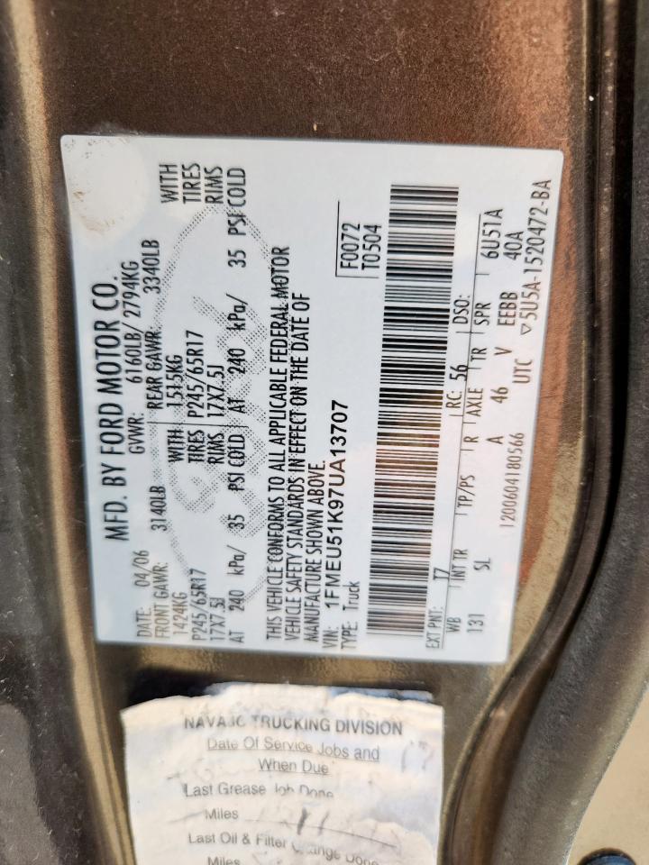 2007 Ford Explorer Sport Trac Xlt VIN: 1FMEU51K97UA13707 Lot: 71496225