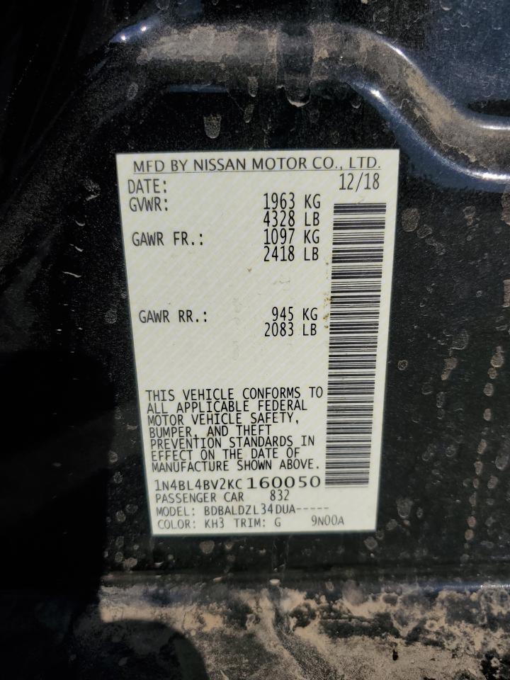 2019 Nissan Altima S VIN: 1N4BL4BV2KC160050 Lot: 84449165