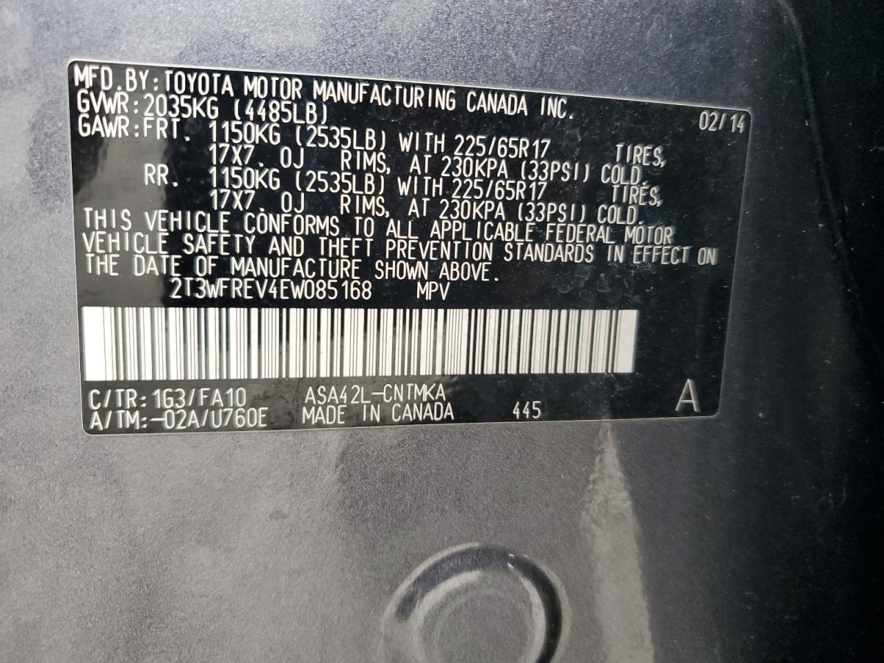 2014 Toyota Rav4 Xle VIN: 2T3WFREV4EW085168 Lot: 80269565