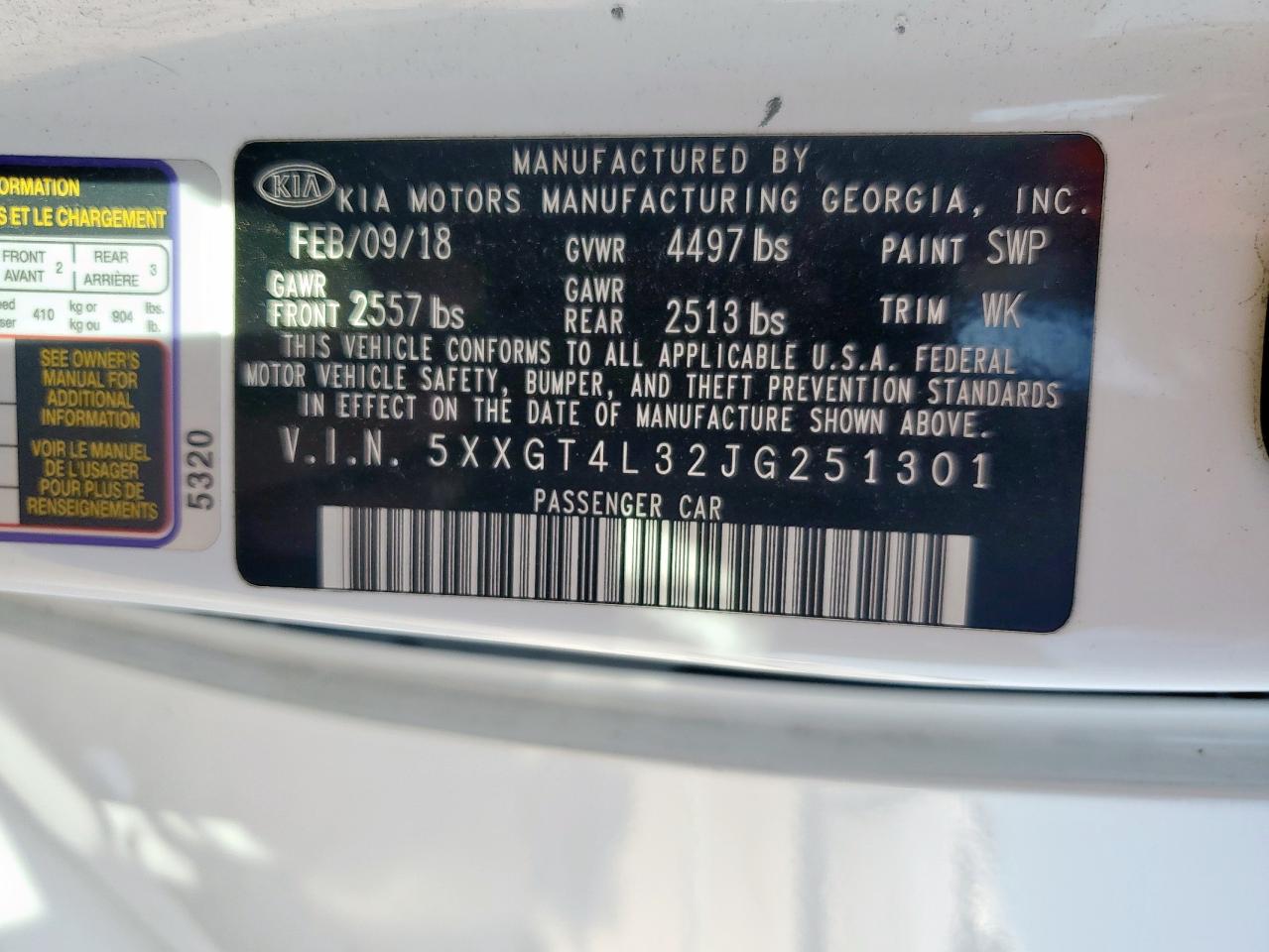 2018 Kia Optima Lx VIN: 5XXGT4L32JG251301 Lot: 81161175