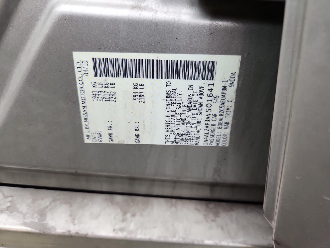 2010 Nissan Altima Base VIN: 1N4AL2AP3AN501641 Lot: 81760485