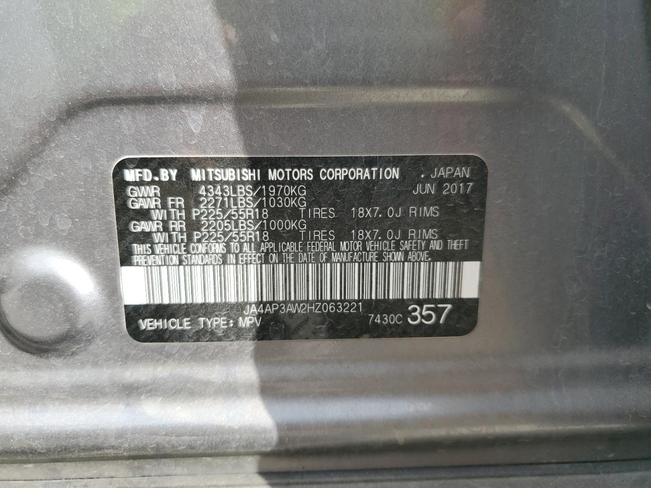 2017 Mitsubishi Outlander Sport Es VIN: JA4AP3AW2HZ063221 Lot: 83831045