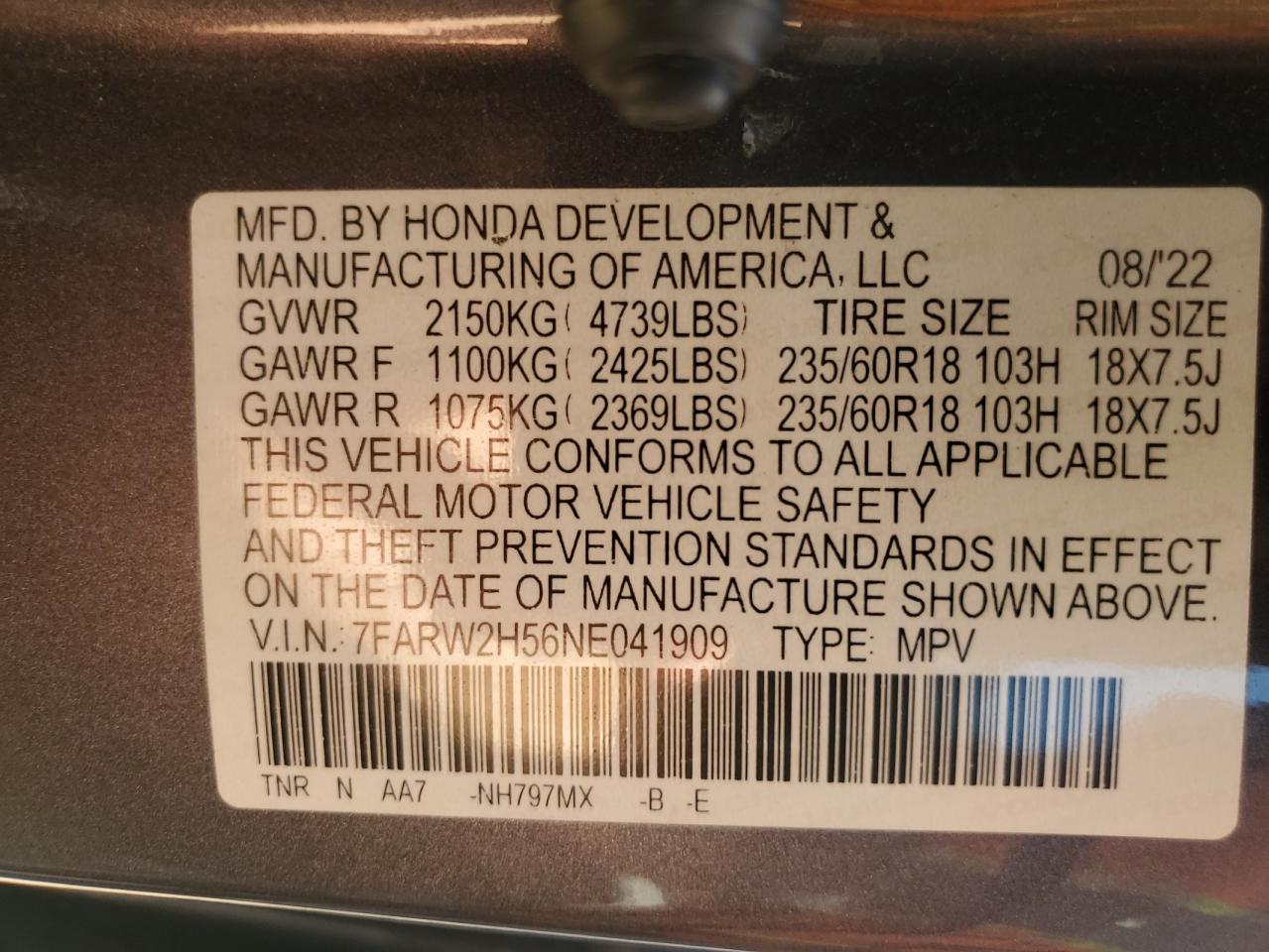 2022 Honda Cr-V Ex VIN: 7FARW2H56NE041909 Lot: 84194695