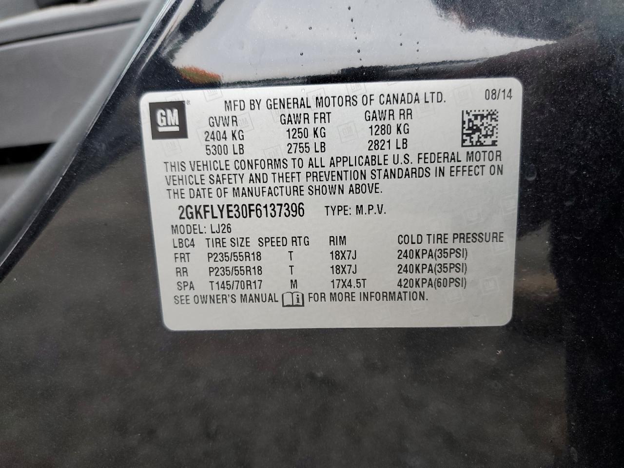 2015 GMC Terrain Slt VIN: 2GKFLYE30F6137396 Lot: 81591715