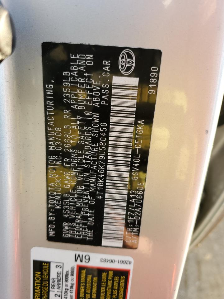 2009 Toyota Camry Se VIN: 4T1BK46K79U580450 Lot: 80174425