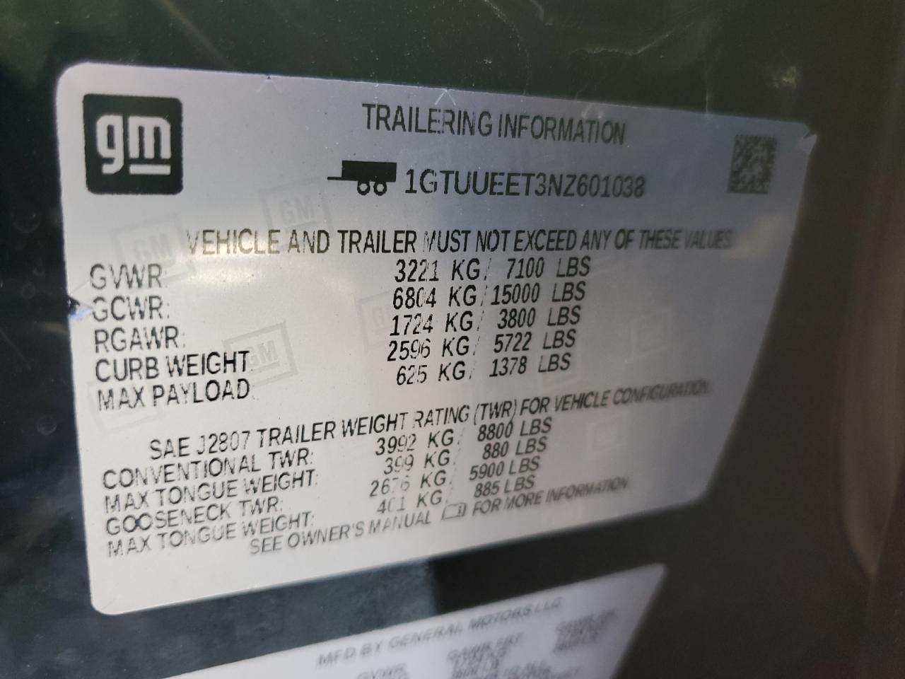 2022 GMC Sierra K1500 At4 VIN: 1GTUUEET3NZ601038 Lot: 81697525