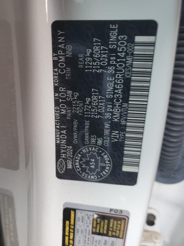 2024 Hyundai Kona Sel VIN: KM8HC3A66RU014503 Lot: 80053935