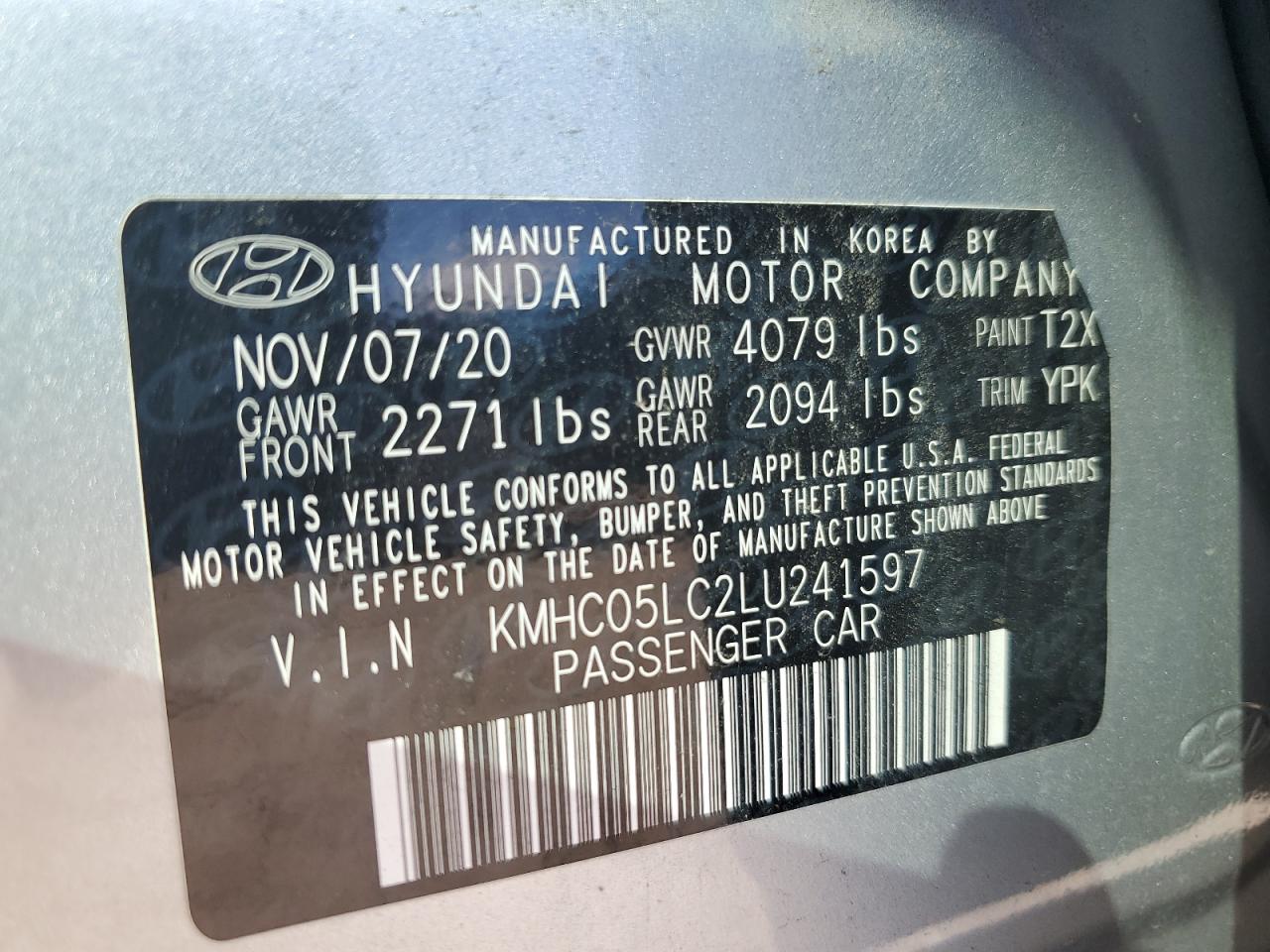 2020 Hyundai Ioniq Limited VIN: KMHC05LC2LU241597 Lot: 84037235