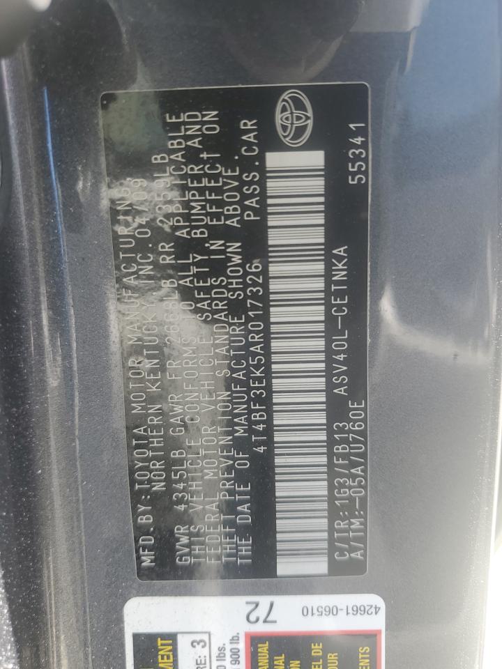 2010 Toyota Camry Base VIN: 4T4BF3EK5AR017326 Lot: 71523315