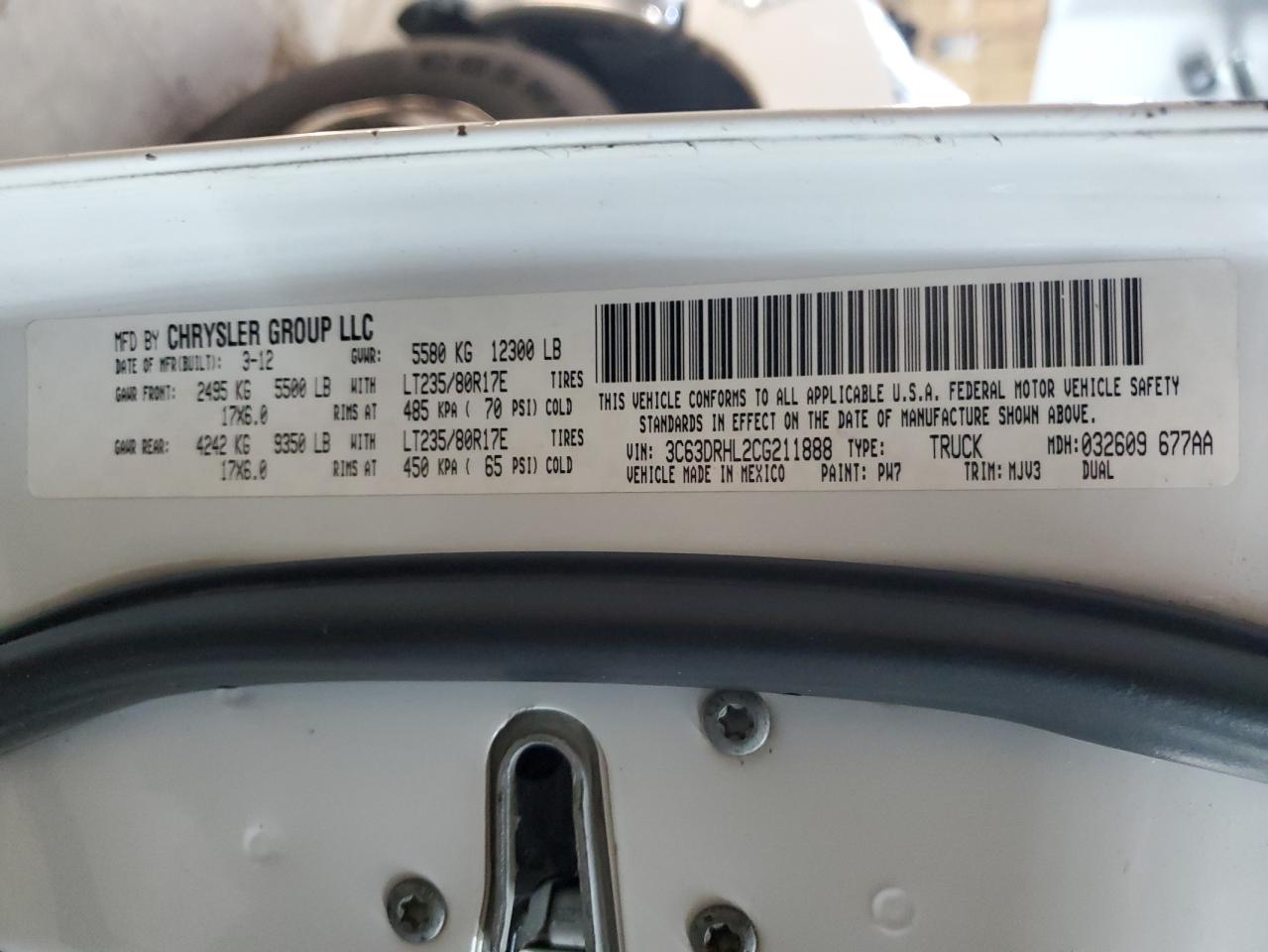 2012 Dodge Ram 3500 Slt VIN: 3C63DRHL2CG211888 Lot: 84057375