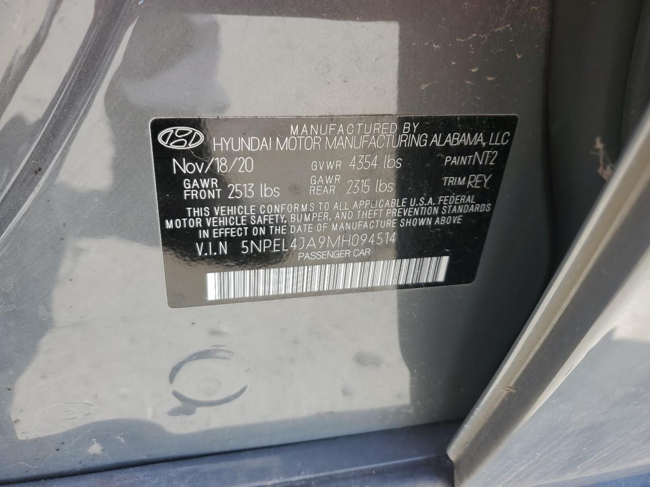 2021 Hyundai Sonata Sel VIN: 5NPEL4JA9MH094514 Lot: 80549565