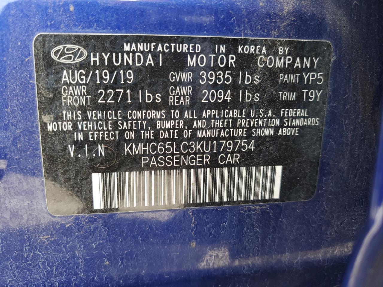 2019 Hyundai Ioniq Blue VIN: KMHC65LC3KU179754 Lot: 84807505