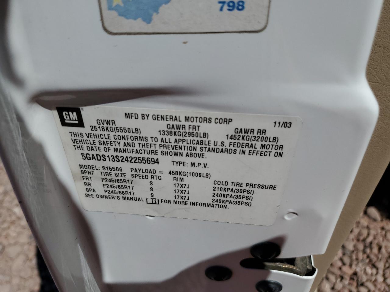 2004 Buick Rainier Cxl VIN: 5GADS13S242255694 Lot: 72067925