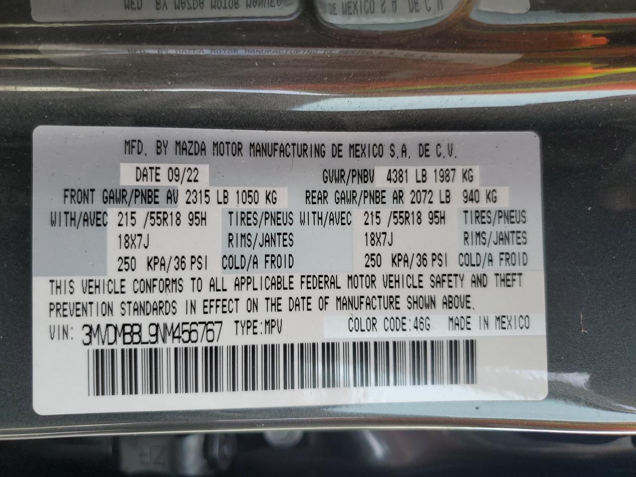 2022 Mazda Cx-30 Select VIN: 3MVDMBBL9NM456767 Lot: 80990735