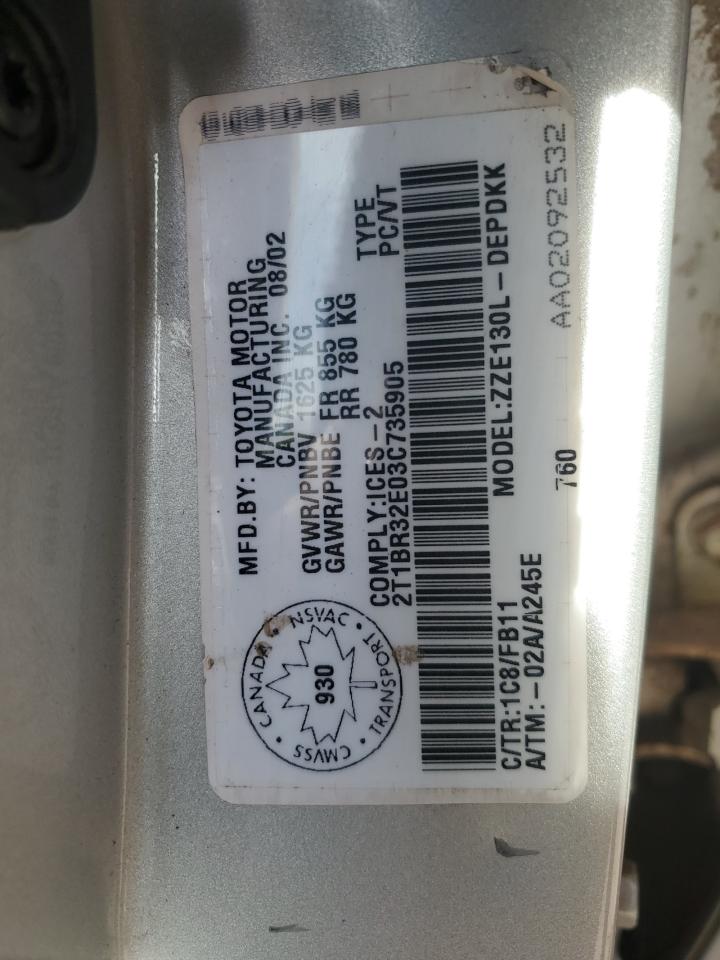 2003 Toyota Corolla Ce VIN: 2T1BR32E03C735905 Lot: 71586205