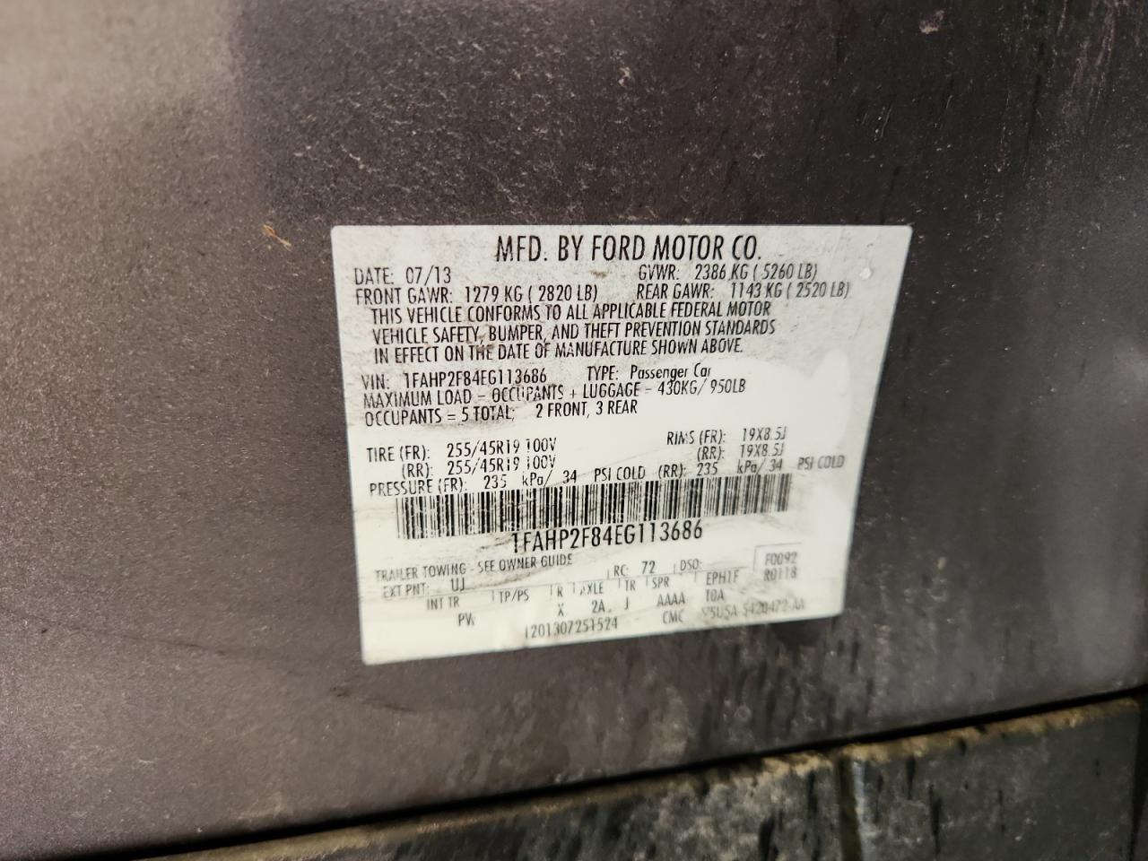 2014 Ford Taurus Limited VIN: 1FAHP2F84EG113686 Lot: 71829045