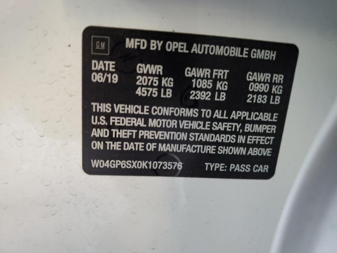 2019 Buick Regal Essence VIN: W04GP6SX0K1073576 Lot: 81819035