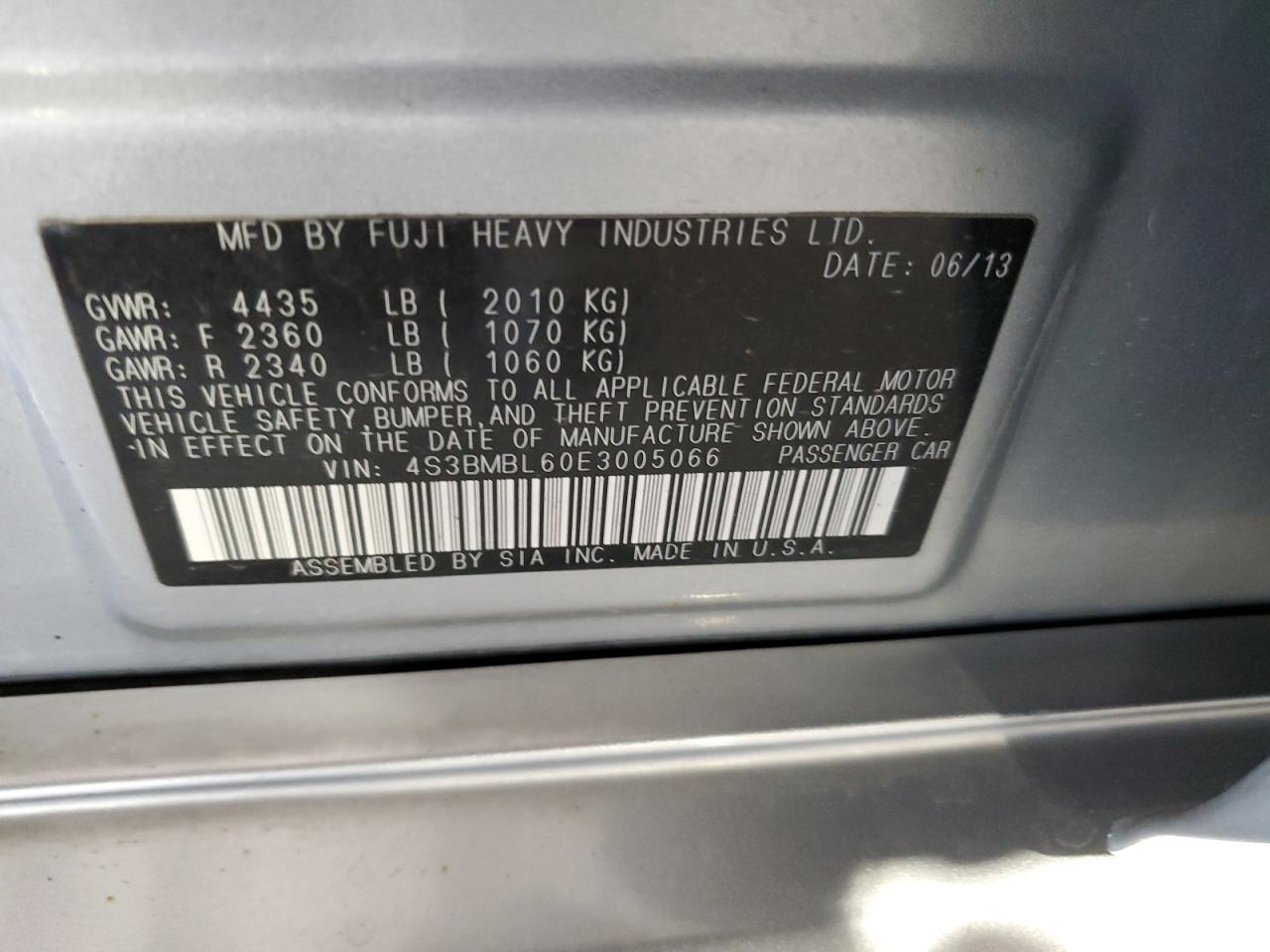 2014 Subaru Legacy 2.5I Limited VIN: 4S3BMBL60E3005066 Lot: 81711105