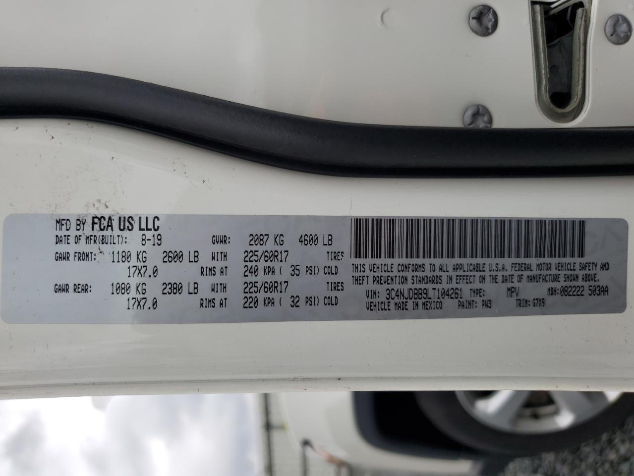 2020 Jeep Compass Latitude VIN: 3C4NJDBB9LT104261 Lot: 83965185