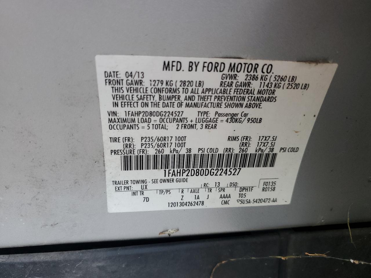 2013 Ford Taurus Se VIN: 1FAHP2D80DG224527 Lot: 80827205