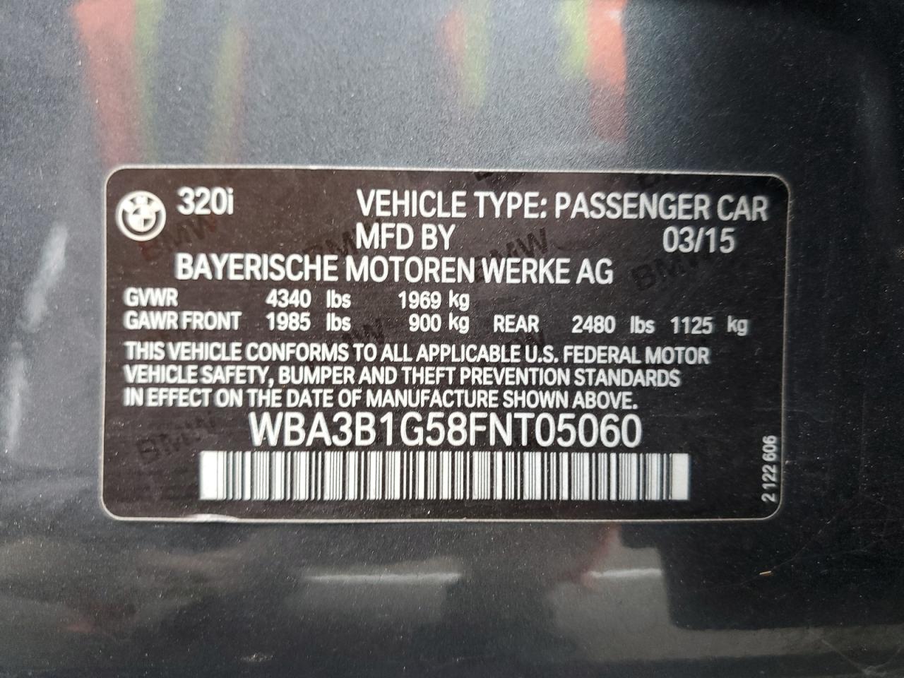 2015 BMW 320 I VIN: WBA3B1G58FNT05060 Lot: 81886795