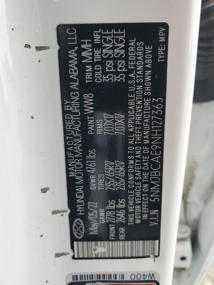 2022 Hyundai Tucson Sel VIN: 5NMJBCAE9NH127363 Lot: 84041315