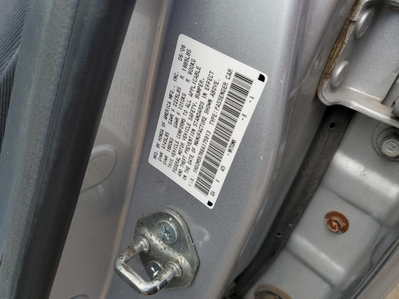 2006 Honda Accord Ex VIN: 1HGCM56786A175913 Lot: 80143665