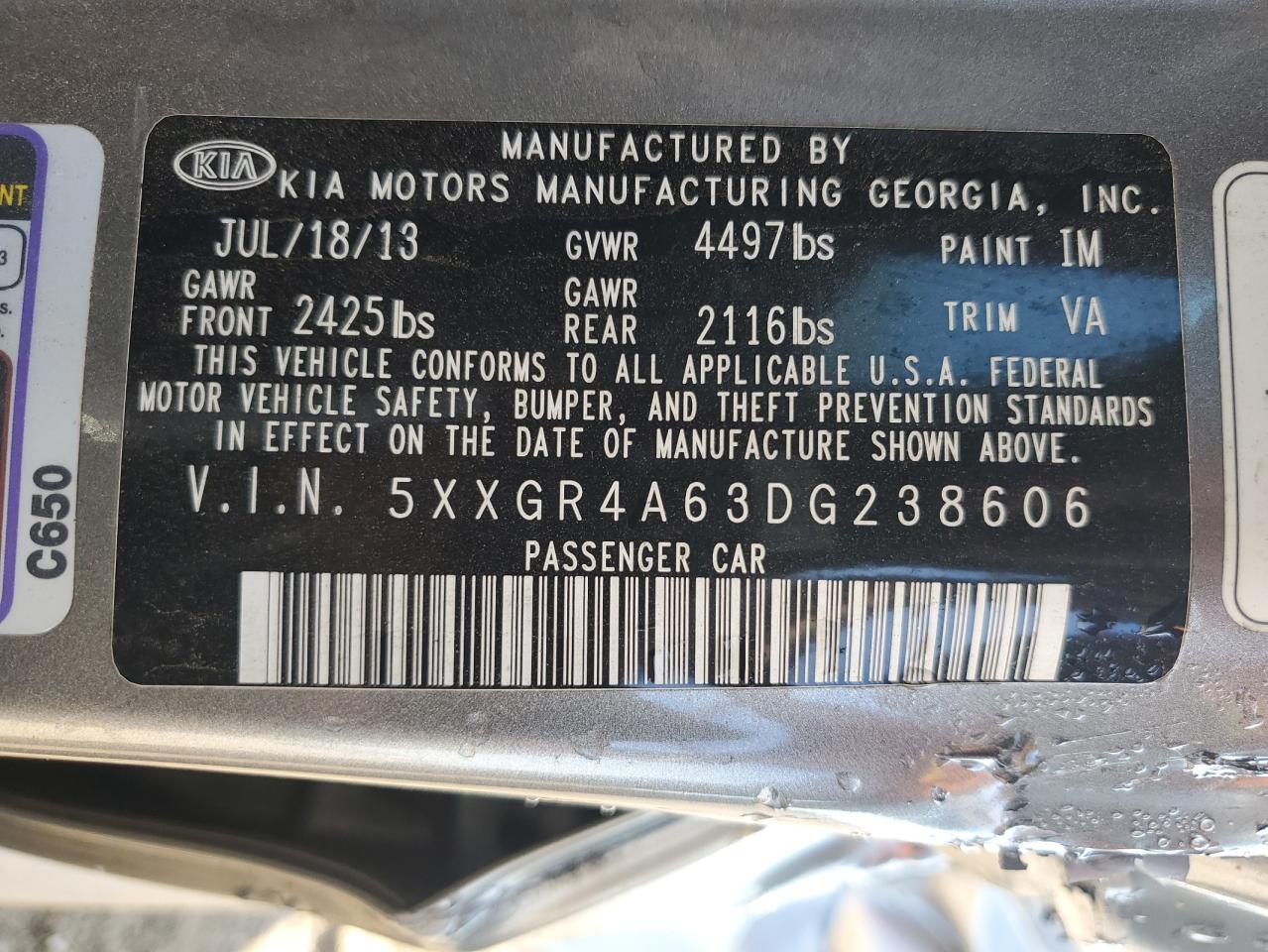 2013 Kia Optima Sx VIN: 5XXGR4A63DG238606 Lot: 80554415