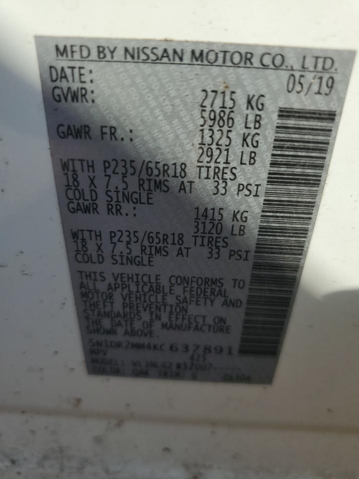 2019 Nissan Pathfinder S VIN: 5N1DR2MM4KC637891 Lot: 81007955