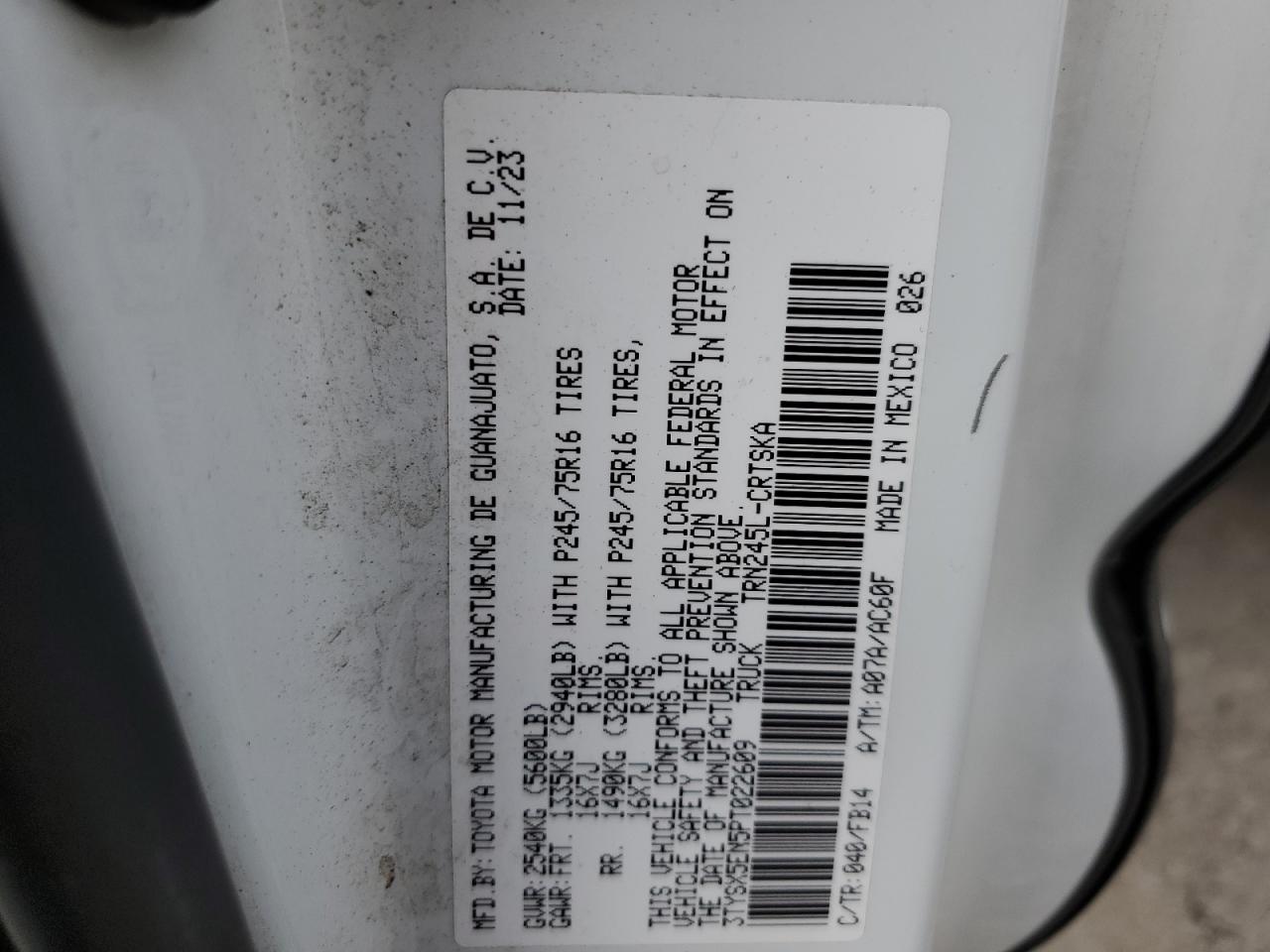 2023 Toyota Tacoma Access Cab VIN: 3TYSX5EN5PT022609 Lot: 81572905