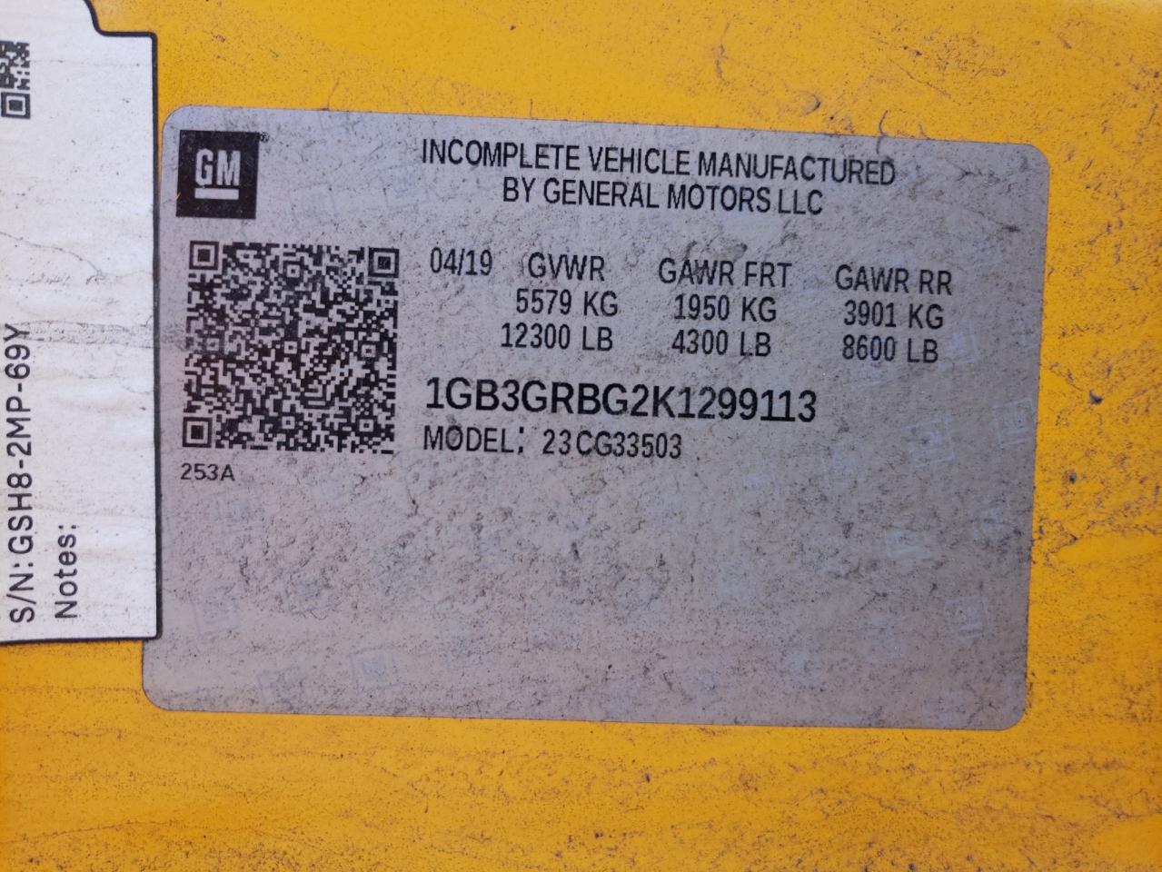 2019 Chevrolet Express G3500 VIN: 1GB3GRBG2K1299113 Lot: 70488485