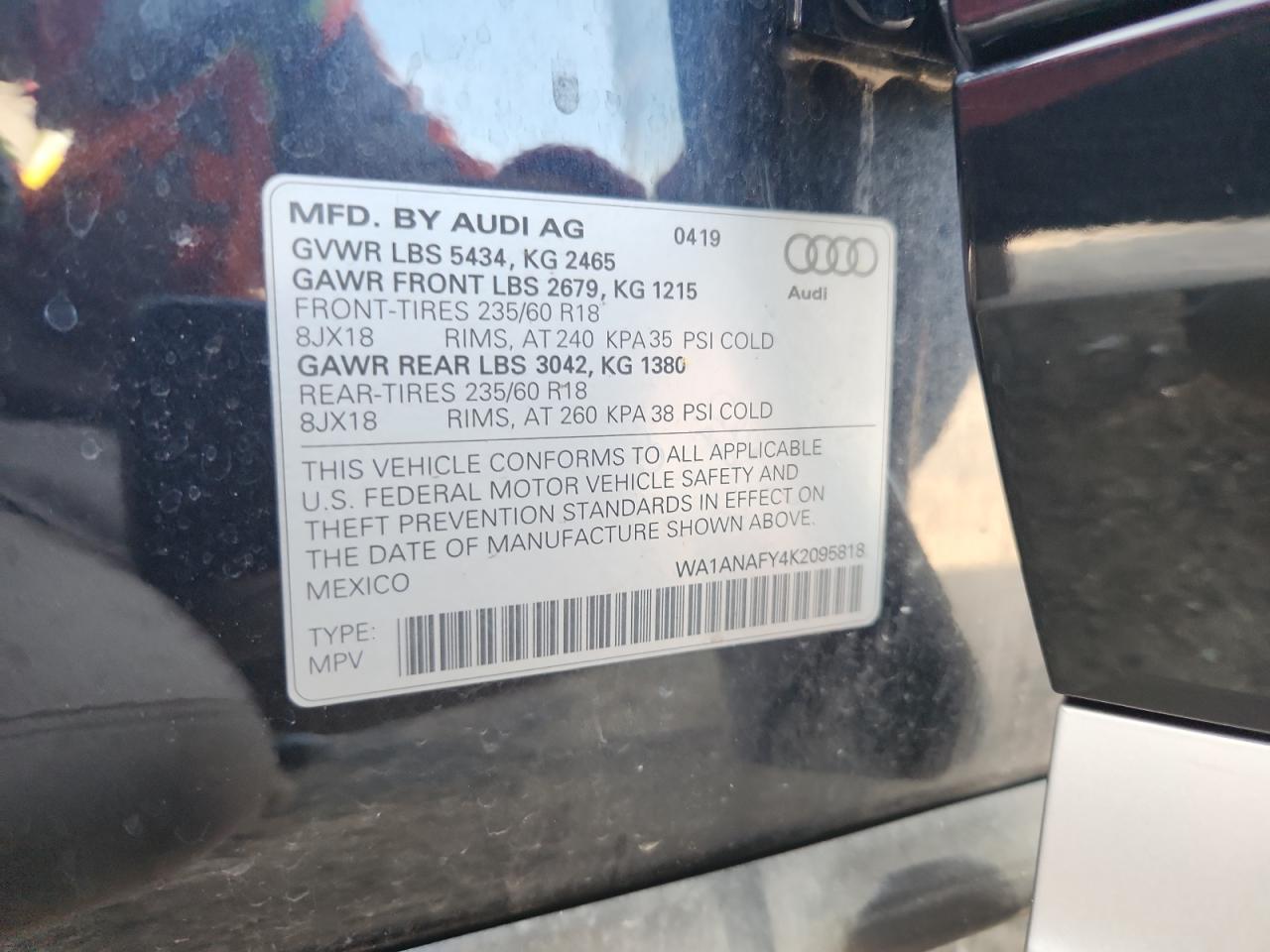 2019 Audi Q5 Premium VIN: WA1ANAFY4K2095818 Lot: 80507545