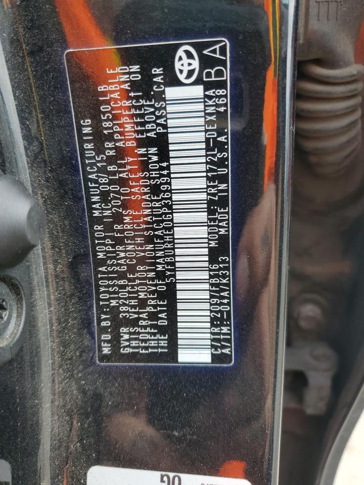 2016 Toyota Corolla L VIN: 5YFBURHE0GP369944 Lot: 81722165