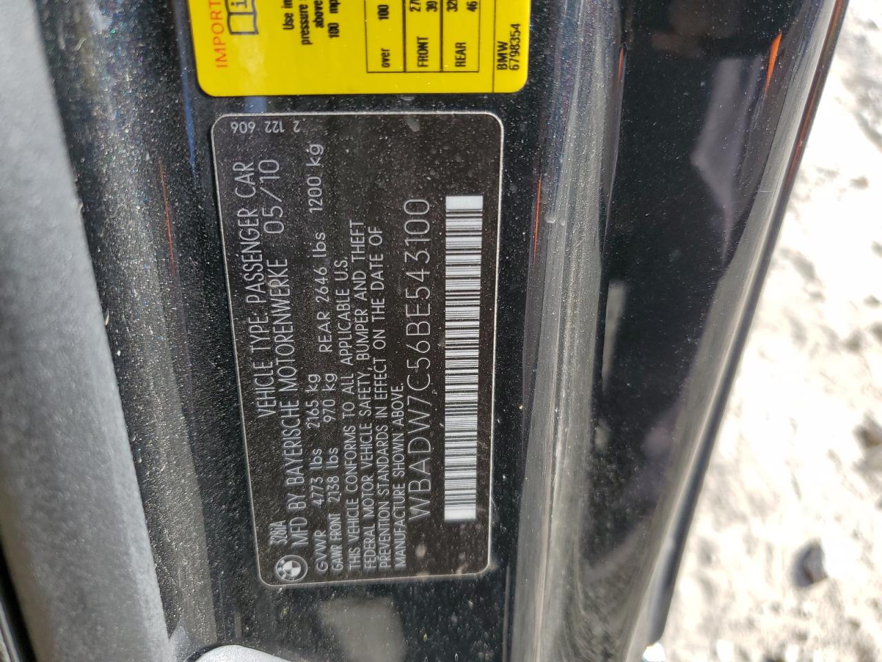 2011 BMW 328 I Sulev VIN: WBADW7C56BE543100 Lot: 81455415