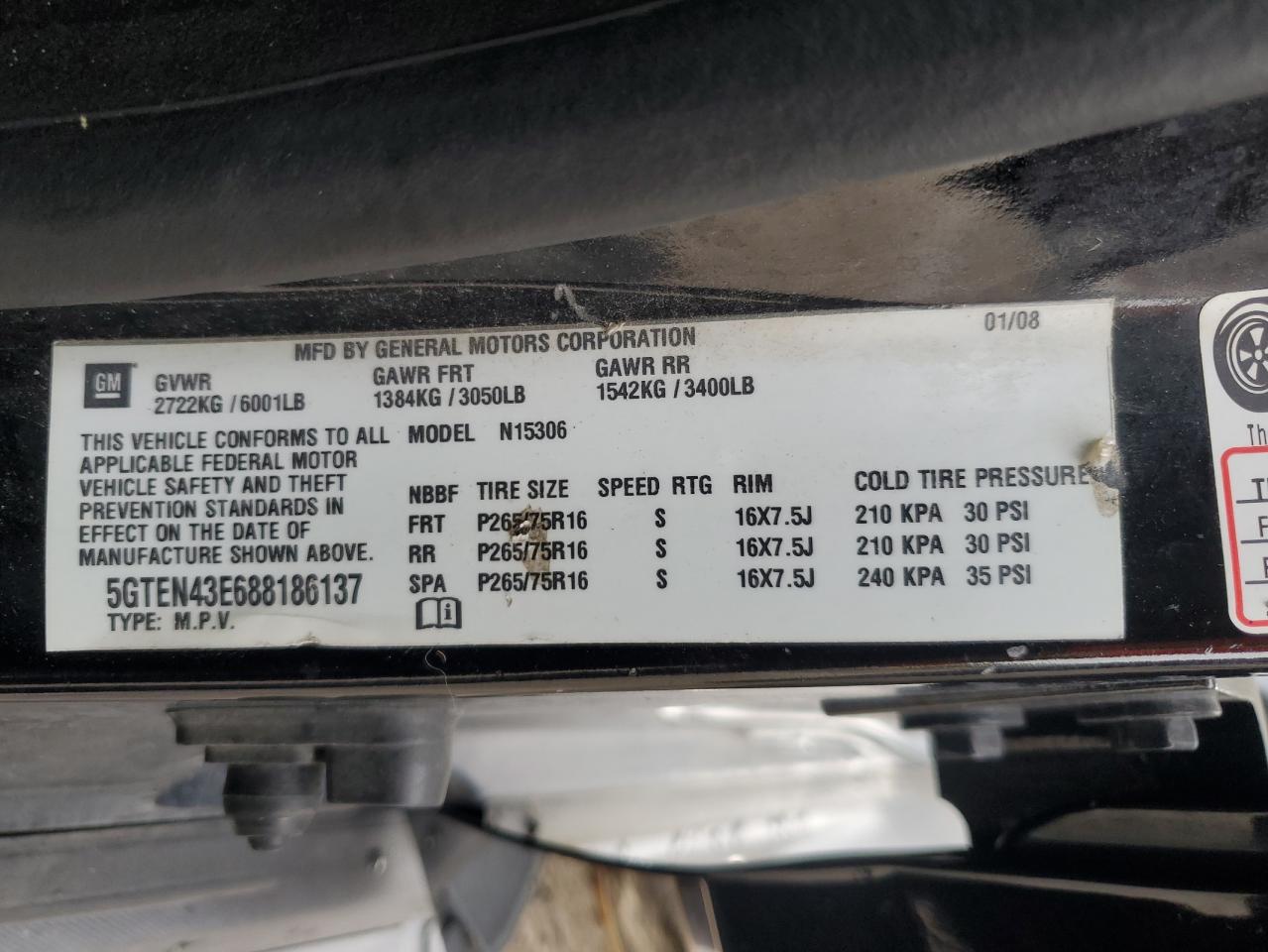 2008 Hummer H3 VIN: 5GTEN43E688186137 Lot: 81715725