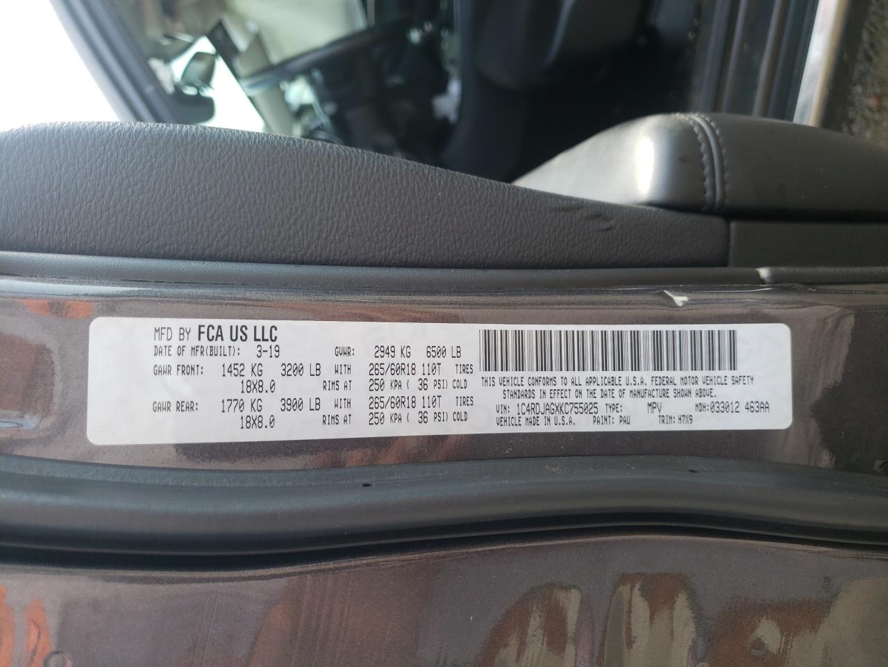 2019 Dodge Durango Sxt VIN: 1C4RDJAGXKC755025 Lot: 80502875