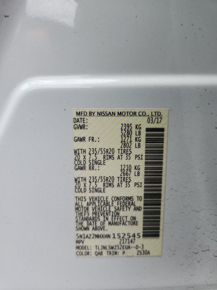 2017 Nissan Murano S VIN: 5N1AZ2MHXHN152545 Lot: 71722045