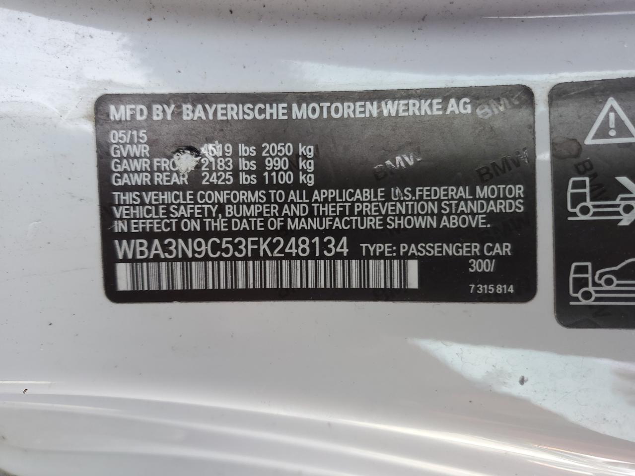 2015 BMW 428 Xi VIN: WBA3N9C53FK248134 Lot: 81967775