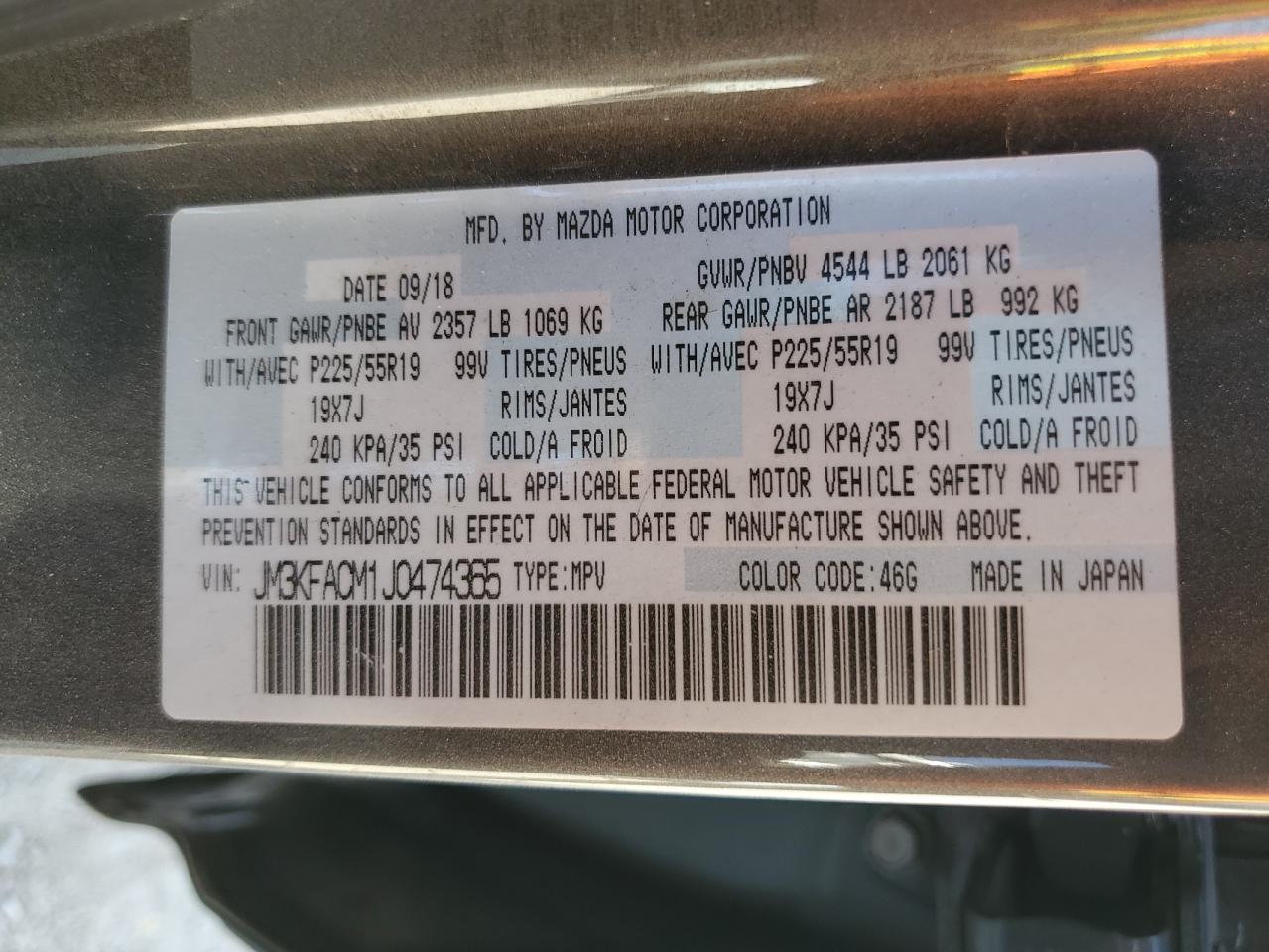 2018 Mazda Cx-5 Touring VIN: JM3KFACM1J0474365 Lot: 81835255